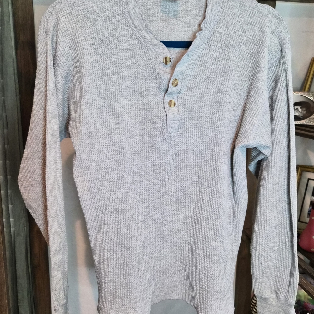 Gray Long Sleeve Henley Top #0214